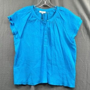 CALVIN KLEIN BLUE/TURQUOISE LAYERED SLEEVE BOHO TOP SZ SMALL 100%…